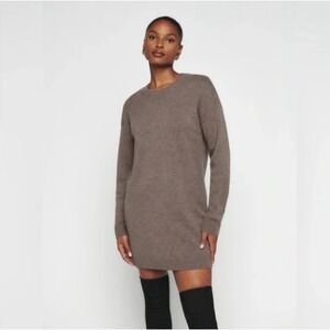 Reformation Henrietta 100% Cashmere Long Sleeve Sweater Dress in Cocoa, Sz L
